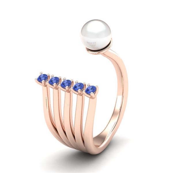 0.75 ctw Tanzanite & White Pearl Designer Ring 14k Rose Gold - REF-25M2G