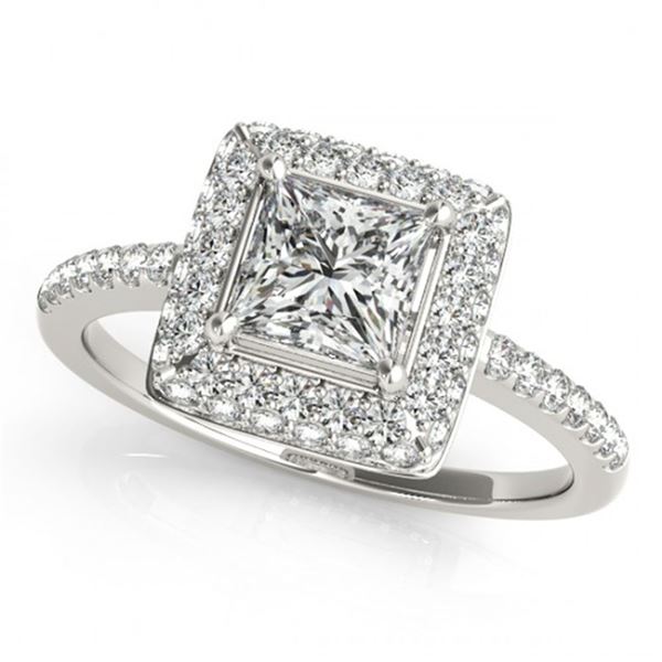 0.85 ctw Certified VS/SI Princess Diamond Halo Ring 18k White Gold - REF-102A3N