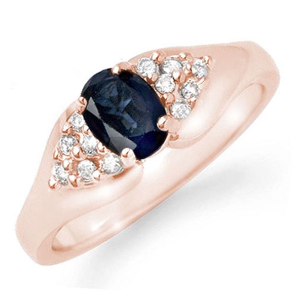 0.90 ctw Blue Sapphire & Diamond Ring 14k Rose Gold - REF-23K9Y