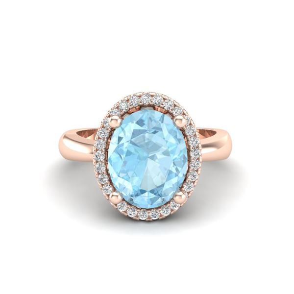 2.50 ctw Aquamarine & Micro Pave VS/SI Diamond Ring 14k Rose Gold - REF-41K4Y