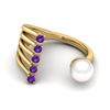 Image 2 : 0.75 ctw Amethyst & White Pearl Designer Ring 14k Yellow Gold - REF-25H2R