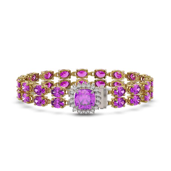 14.31 ctw Amethyst & Diamond Bracelet 14K Yellow Gold - REF-178A2N