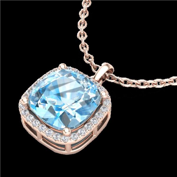 6 ctw Sky Blue Topaz & Pave VS/SI Diamond Necklace 14k Rose Gold - REF-34Y2X