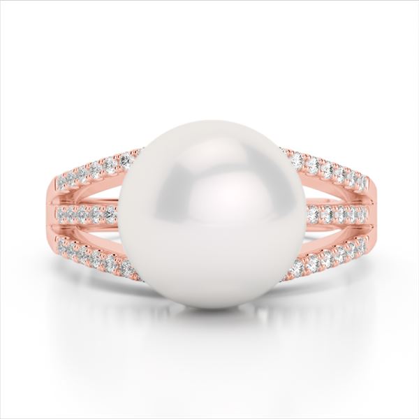 0.30 ctw Micro Pave VS/SI Diamond & Pearl Designer Ring 14k Rose Gold - REF-39G3W