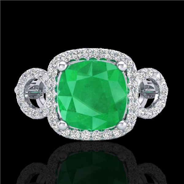 3.15 ctw Emerald & Micro VS/SI Diamond Certified Ring 18k White Gold - REF-55K2Y