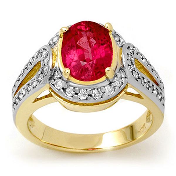3.50 ctw Pink Sapphire & Diamond Ring 10k Yellow Gold - REF-50A2N