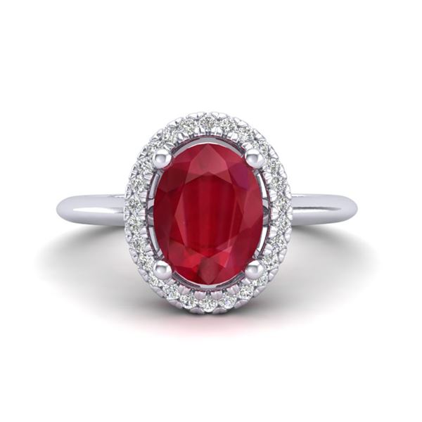 2 ctw Ruby & Micro Pave VS/SI Diamond Ring Halo 18k White Gold - REF-40F9M