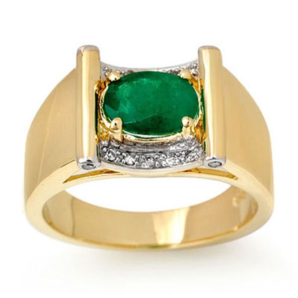 1.83 ctw Emerald & Diamond Men's Ring 10k Yellow Gold - REF-34Y6X