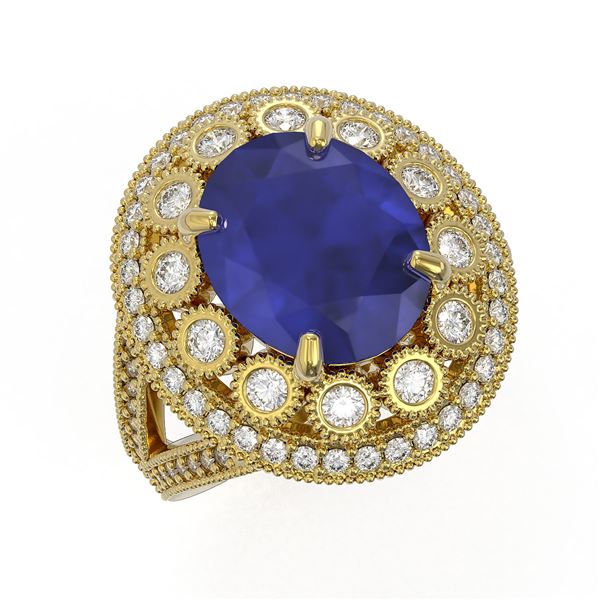 8.76 ctw Certified Sapphire & Diamond Victorian Ring 14K Yellow Gold - REF-200X9A