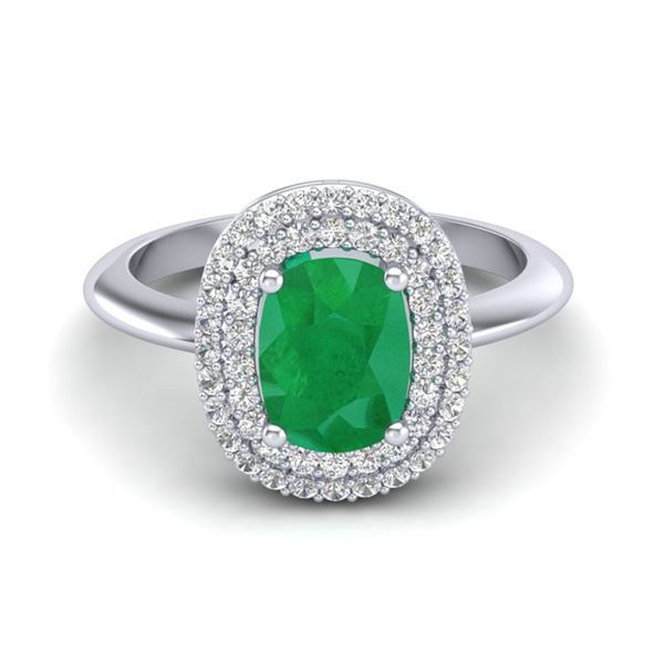 2.50 ctw Emerald With Micro VS/SI Diamond Ring Halo 14k White Gold - REF-55H2R