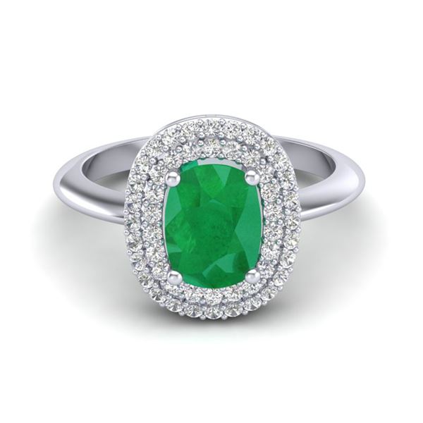 2.50 ctw Emerald With Micro VS/SI Diamond Ring Halo 14k White Gold - REF-55H2R