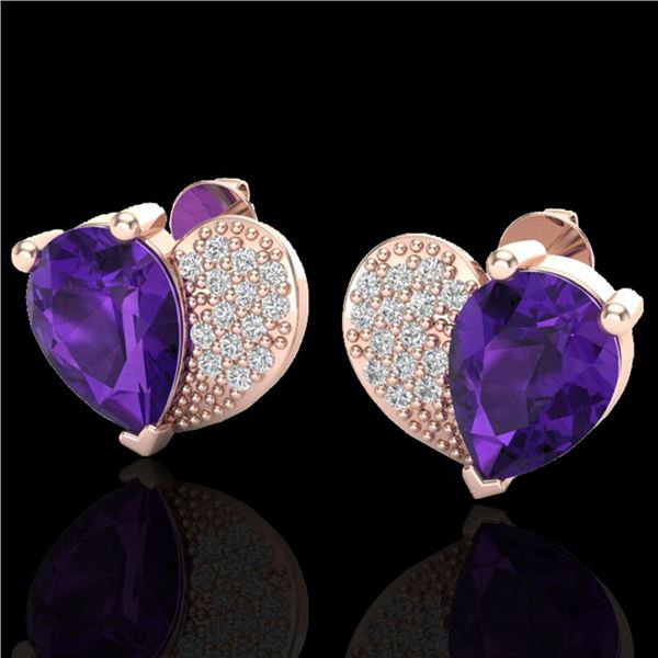 2.50 ctw Amethyst & Micro Pave VS/SI Diamond Earrings 10k Rose Gold - REF-22F5M