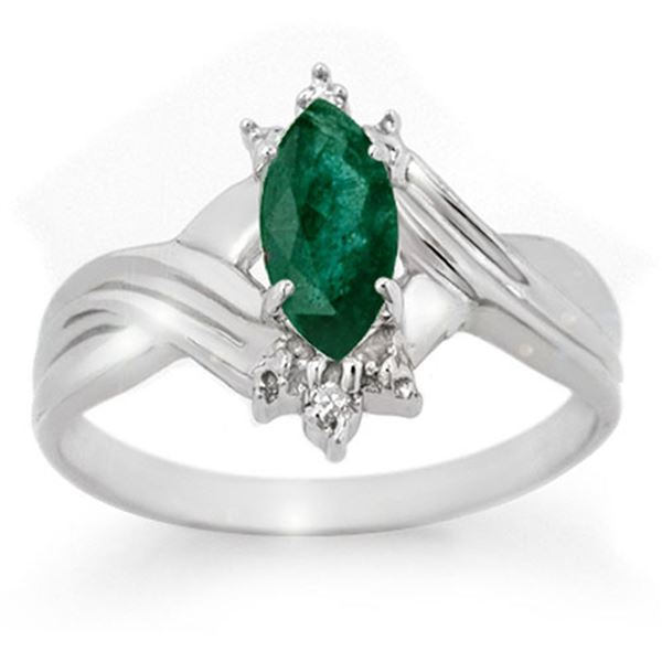 0.57 ctw Emerald & Diamond Ring 18k White Gold - REF-20K8Y