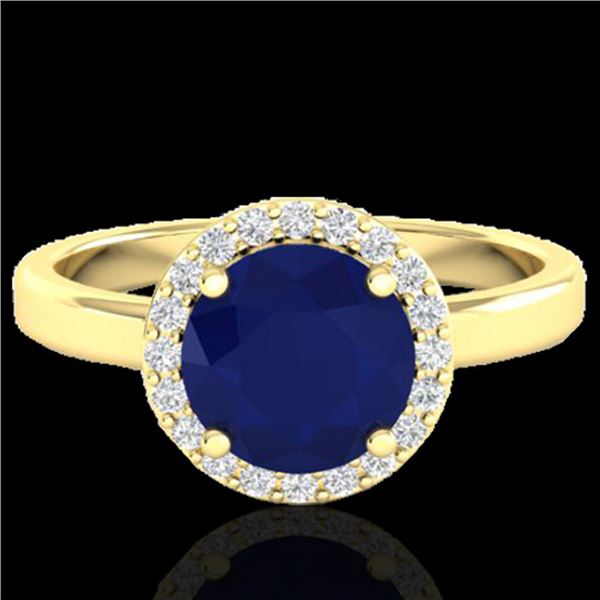 2 ctw Sapphire & Halo VS/SI Diamond Micro Pave Ring 18k Yellow Gold - REF-39G5W