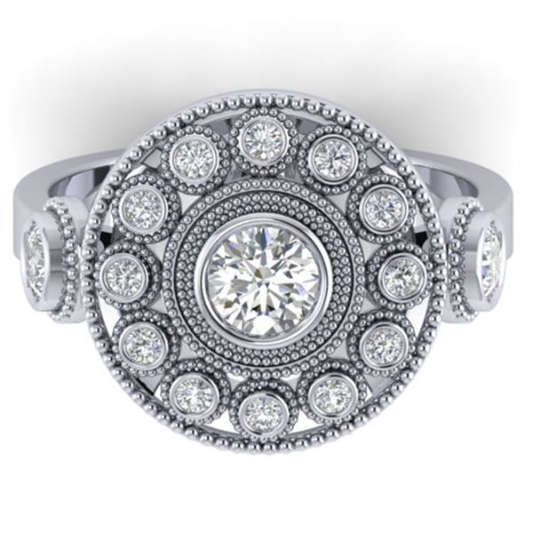 0.85 ctw VS/SI Diamond Art Deco 3 Stone Ring 14k White Gold - REF-107M3G