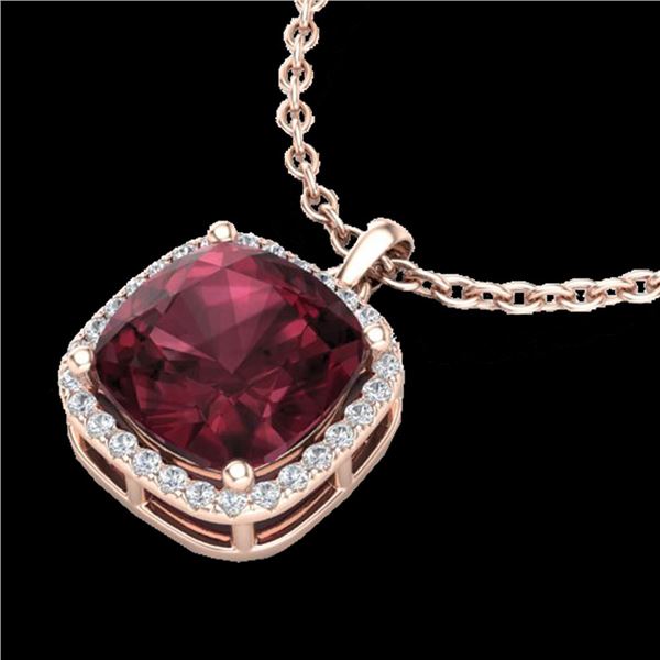 6 ctw Garnet & Micro Pave Halo VS/SI Diamond Necklace 14k Rose Gold - REF-38H2R