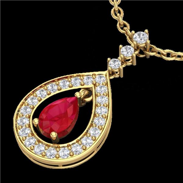 1.15 ctw Ruby & Micro Pave VS/SI Diamond Necklace 14k Yellow Gold - REF-49F3M