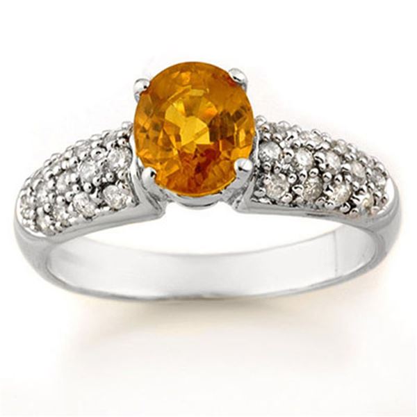 1.25 ctw Yellow Sapphire & Diamond Ring 14k White Gold - REF-43G8W