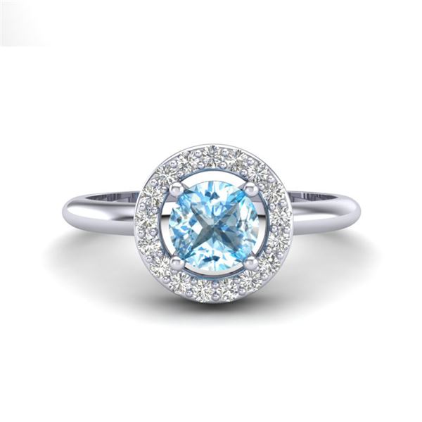 0.75 ctw Sky Blue Topaz & Micro Pave VS/SI Diamond Ring 18k White Gold - REF-30W2H
