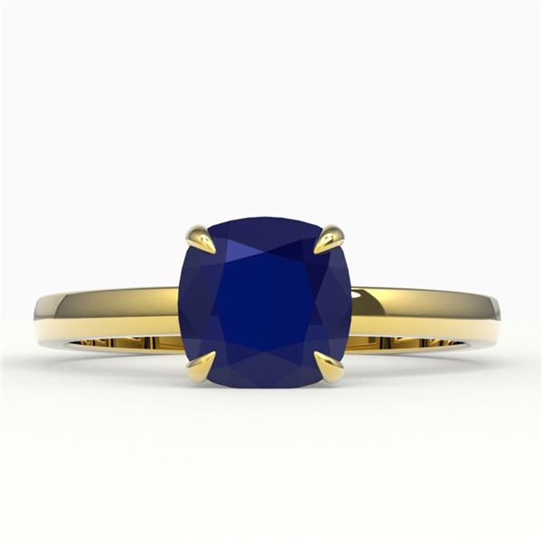 2 ctw Cushion Cut Sapphire Solitaire Engagment Ring 18k Yellow Gold - REF-33G4W