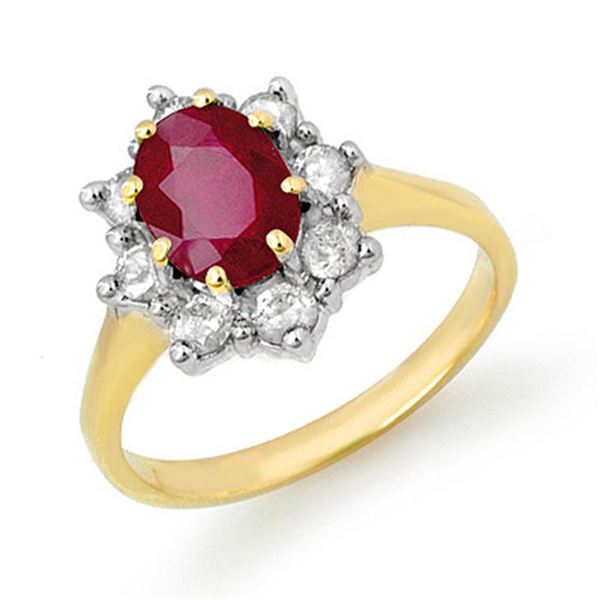 2.50 ctw Ruby & Diamond Ring 14k Yellow Gold - REF-55M2G