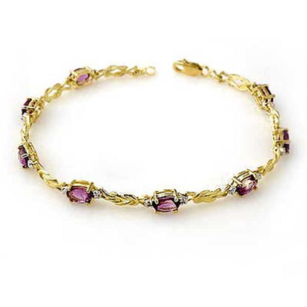 3.73 ctw Amethyst & Diamond Bracelet 10k Yellow Gold - REF-24H2R