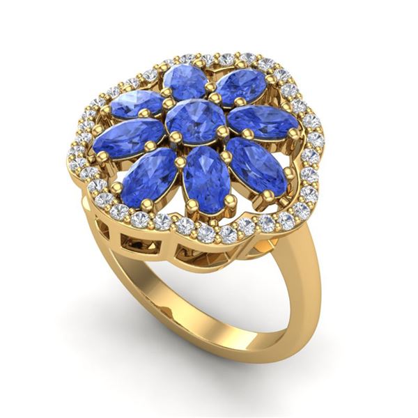 3 ctw Tanzanite & VS/SI Diamond Cluster Designer Ring 10k Yellow Gold - REF-52F3M