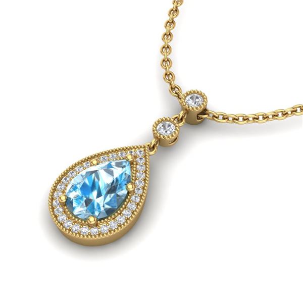 2.25 ctw Sky Blue Topaz & Micro Pave Diamond Necklace 18k Yellow Gold - REF-37K3Y