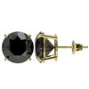 Image 2 : 5 ctw Fancy Black Diamond Solitaire Stud Earrings 10k Yellow Gold - REF-82N2F