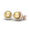 Image 2 : 0.50 ctw Micro Pave Diamond & Golden Pearl Earrings 14k Rose Gold - REF-46H5R