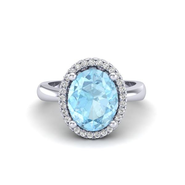 2.50 ctw Aquamarine & Micro Pave VS/SI Diamond Ring 18k White Gold - REF-46G8W