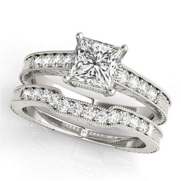 0.86 ctw Certified VS/SI Princess Diamond 2pc Set Antique 14k White Gold - REF-115N4F