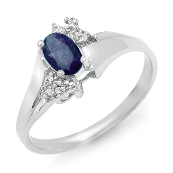 0.77 ctw Blue Sapphire & Diamond Ring 18k White Gold - REF-22A5N