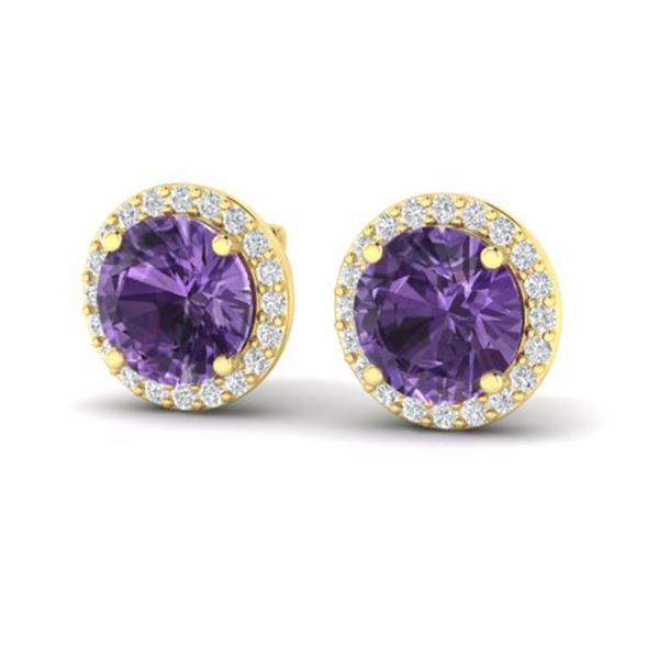 4 ctw Amethyst & Halo VS/SI Diamond Micro Pave Earrings 18k Yellow Gold - REF-51X2A