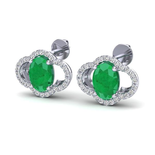4 ctw Emerald & Micro Pave VS/SI Diamond Certified Earrings 10k White Gold - REF-53F5M