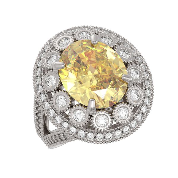 7.87 ctw Canary Citrine & Diamond Victorian Ring 14K White Gold - REF-170F9M