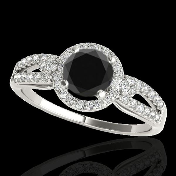 1.25 ctw Black Diamond Solitaire Halo Ring 10k White Gold - REF-43M6G
