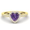 Image 1 : 1 ctw Amethyst & Micro Pave Ring Heart Halo 14k Yellow Gold - REF-25M2G