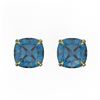 Image 1 : 3 ctw Cushion London Blue Topaz Designer Stud Earrings 18k Yellow Gold - REF-21G8W