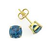 Image 2 : 3 ctw Cushion London Blue Topaz Designer Stud Earrings 18k Yellow Gold - REF-21G8W