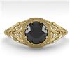 Image 1 : 1.0 ctw Black Certified Diamond Engagment Ring Art Deco 18k Yellow Gold - REF-50N6F