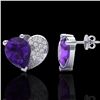 Image 2 : 2.50 ctw Amethyst & Micro Pave VS/SI Diamond Earrings 10k White Gold - REF-22H5R
