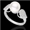 Image 2 : 0.27 ctw Micro Pave VS/SI Diamond & Pearl Designer Ring 18k White Gold - REF-38F2M