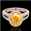 Image 1 : 3 ctw Citrine & Micro VS/SI Diamond Halo Solitaire Ring 14k Rose Gold - REF-47X9A