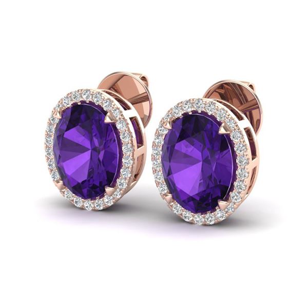 5.50 ctw Amethyst & Micro VS/SI Diamond Halo Earrings 14k Rose Gold - REF-49Y2X