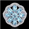 Image 2 : 3 ctw Sky Blue Topaz & VS/SI Diamond Cluster Ring 10k White Gold - REF-49H3R