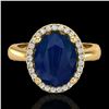 Image 1 : 3 ctw Sapphire & Micro Pave VS/SI Diamond Ring 18k Yellow Gold - REF-46M5G