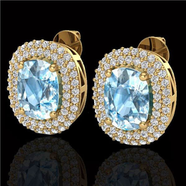 6 ctw Sky Blue Topaz & Micro Pave VS/SI Diamond Earrings 10k Yellow Gold - REF-107W3H