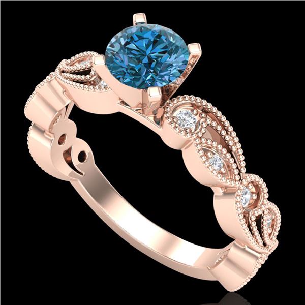 1.01 ctw Fancy Intense Blue Diamond Art Deco Ring 18k Rose Gold - REF-143Y6X