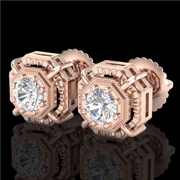 1.11 ctw VS/SI Diamond Solitaire Art Deco Stud Earrings 18k Rose Gold - REF-254R5K